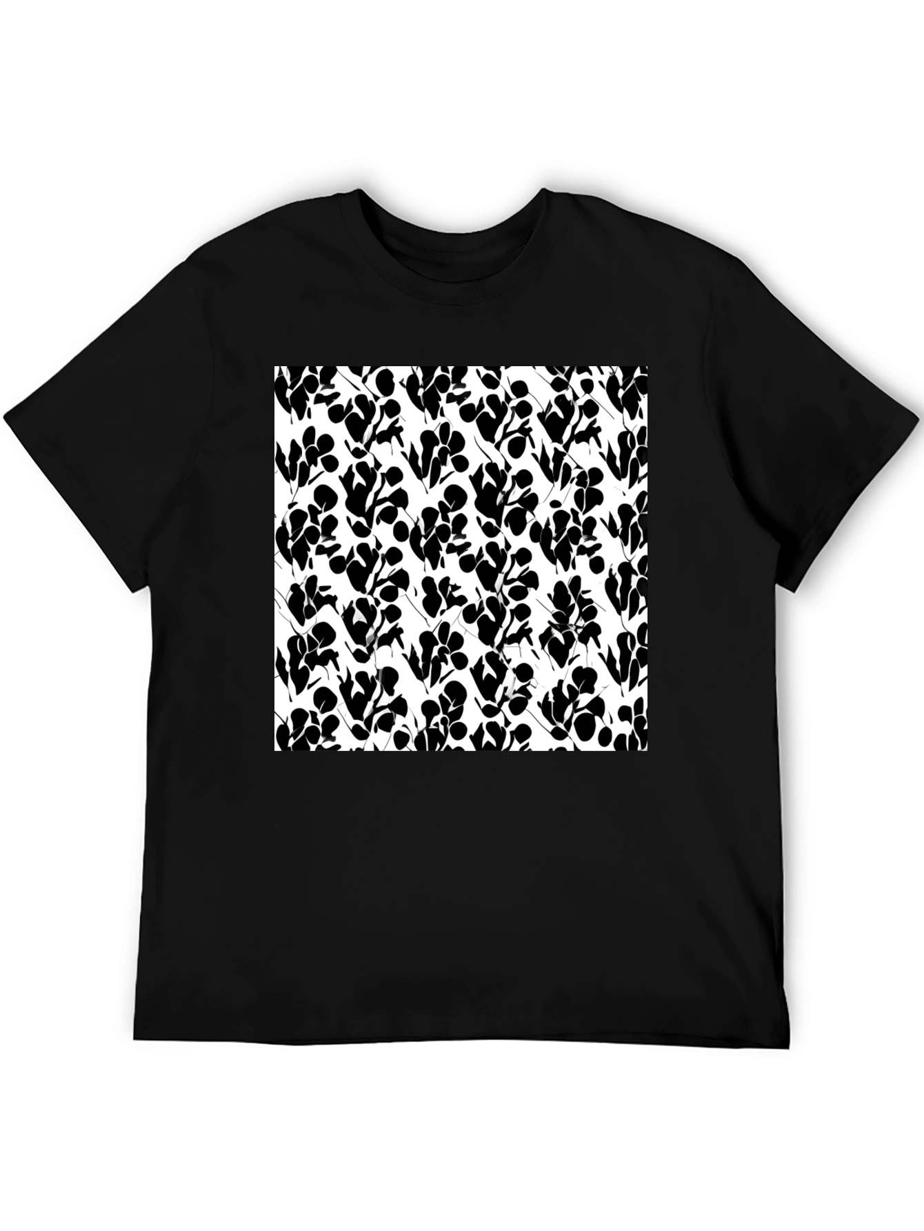Abstract Floral Print Black T-Shirt