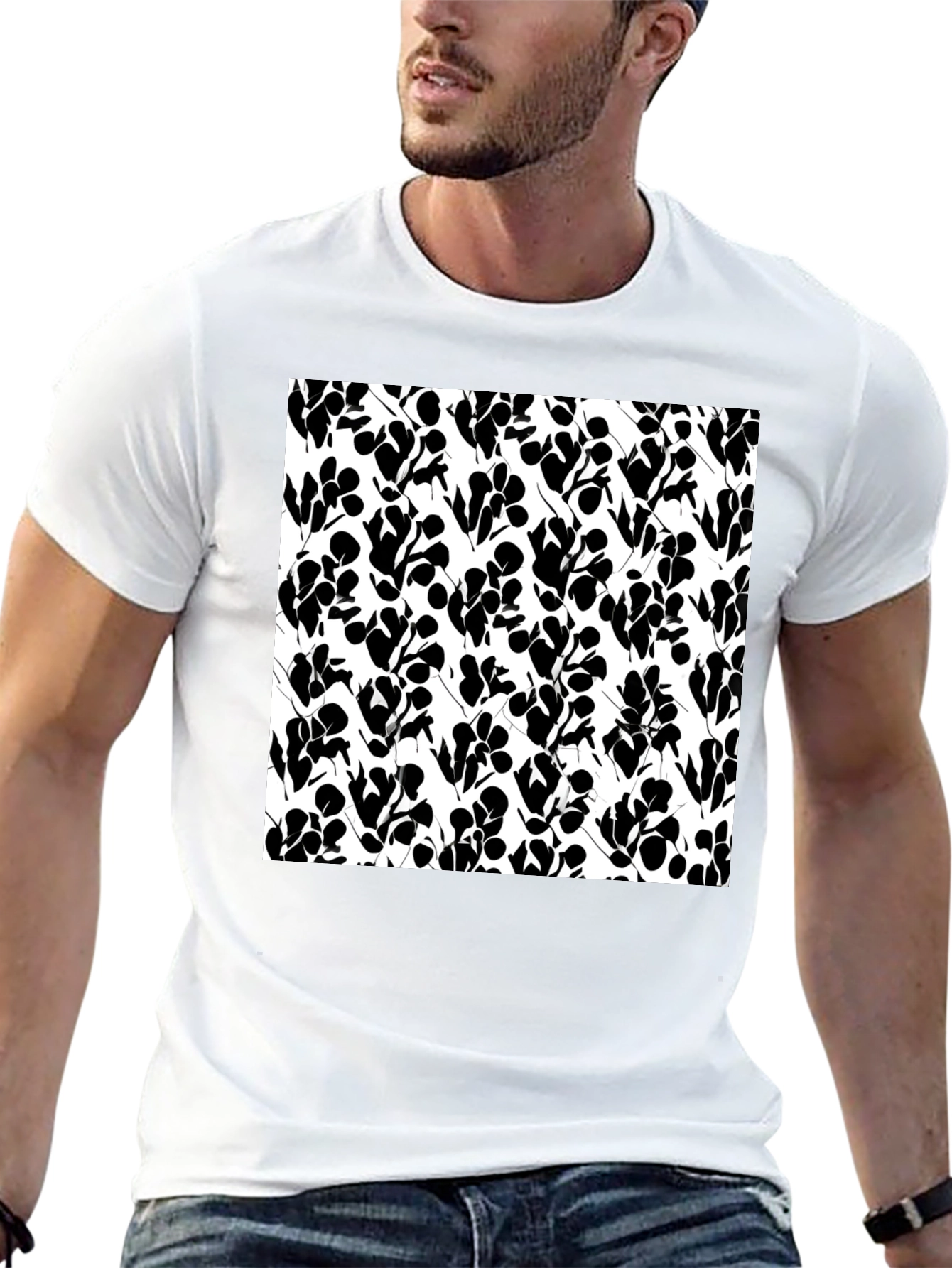 Abstract Floral Print Black T-Shirt