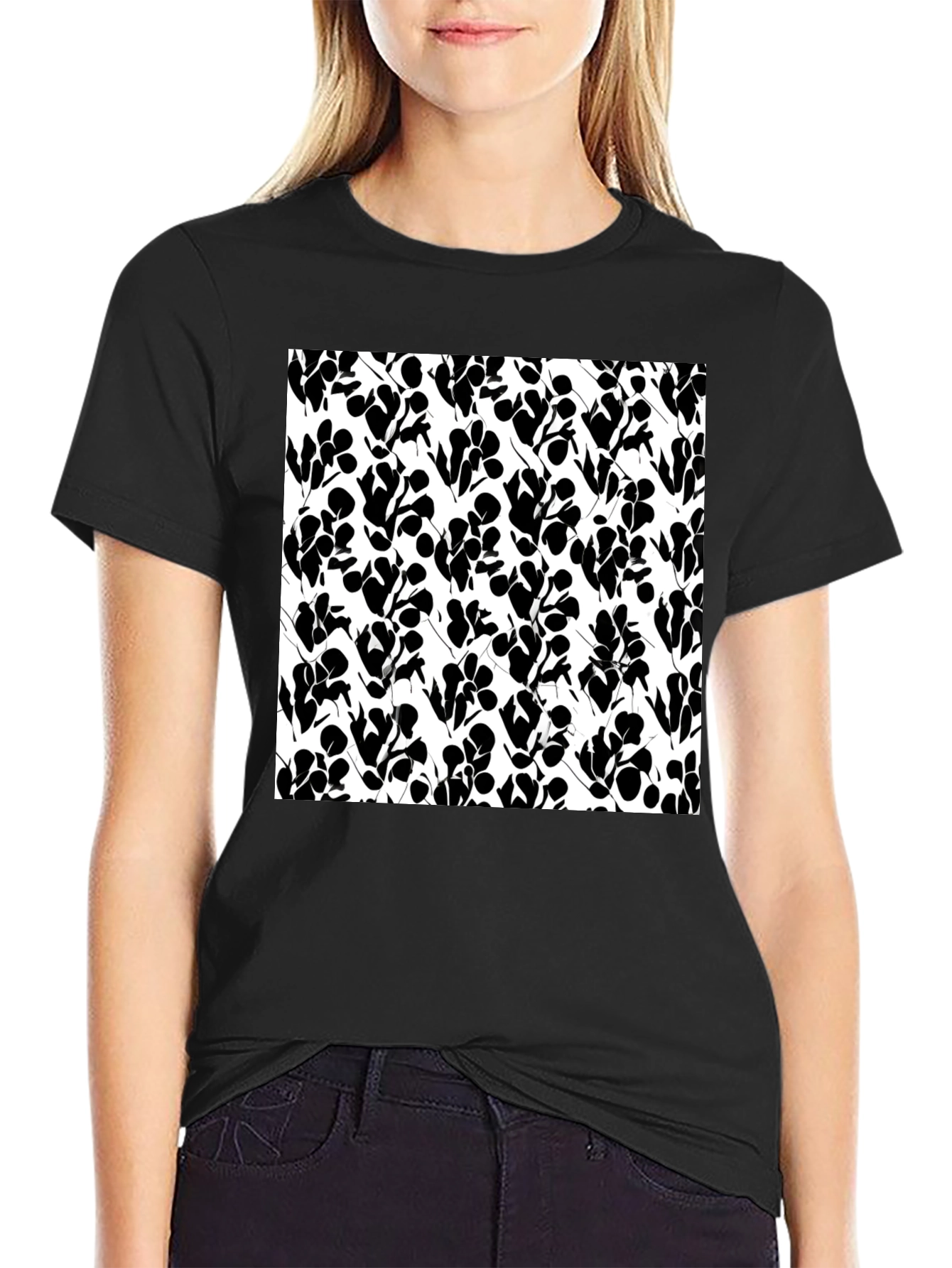 Abstract Floral Print Black T-Shirt