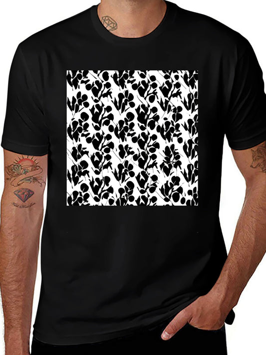 Abstract Floral Print Black T-Shirt