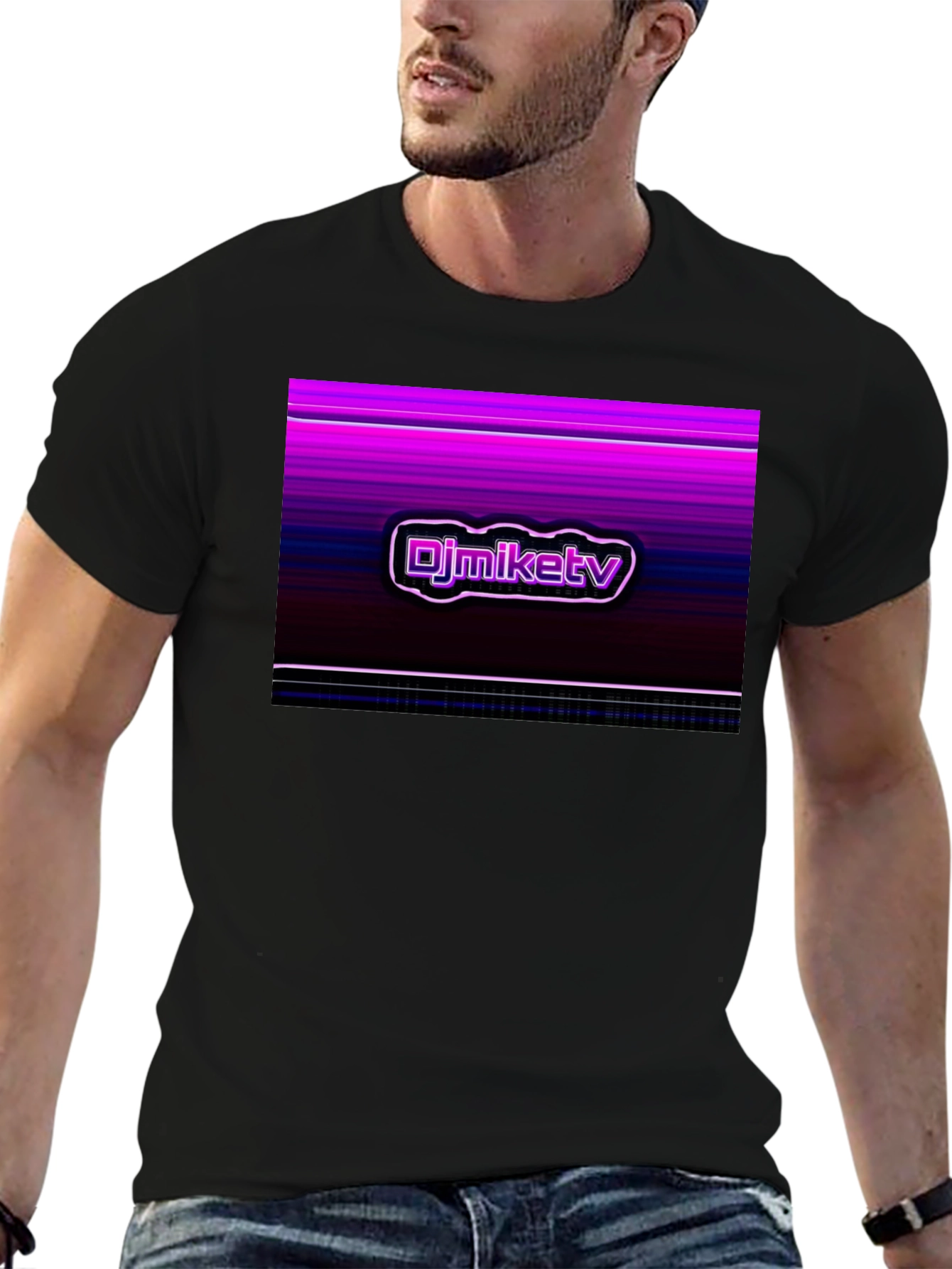 DJMikeTV Black T-Shirt - Retro Graphic Design