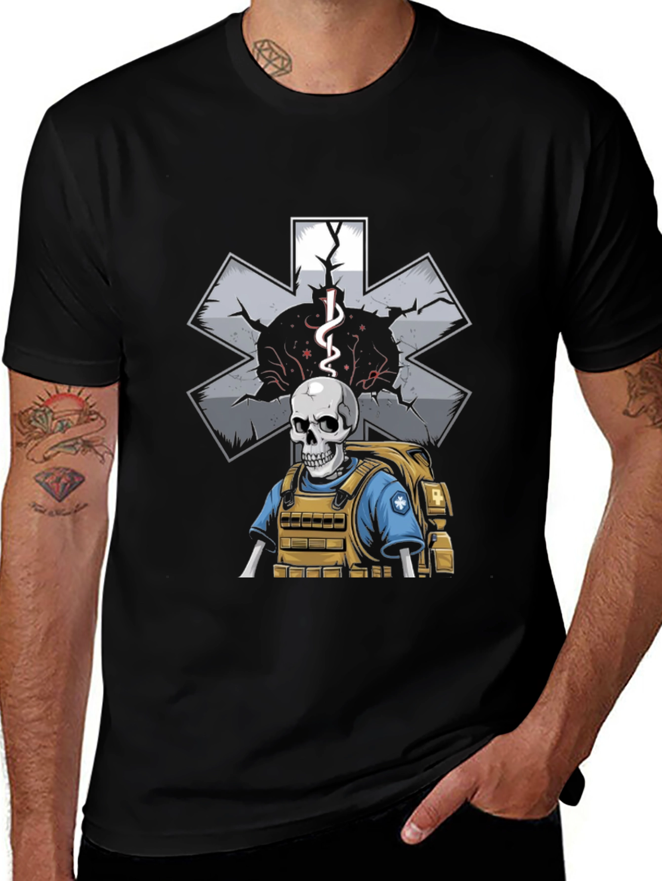 Skeleton EMT T-Shirt: Medical Star of Life Graphic Tee