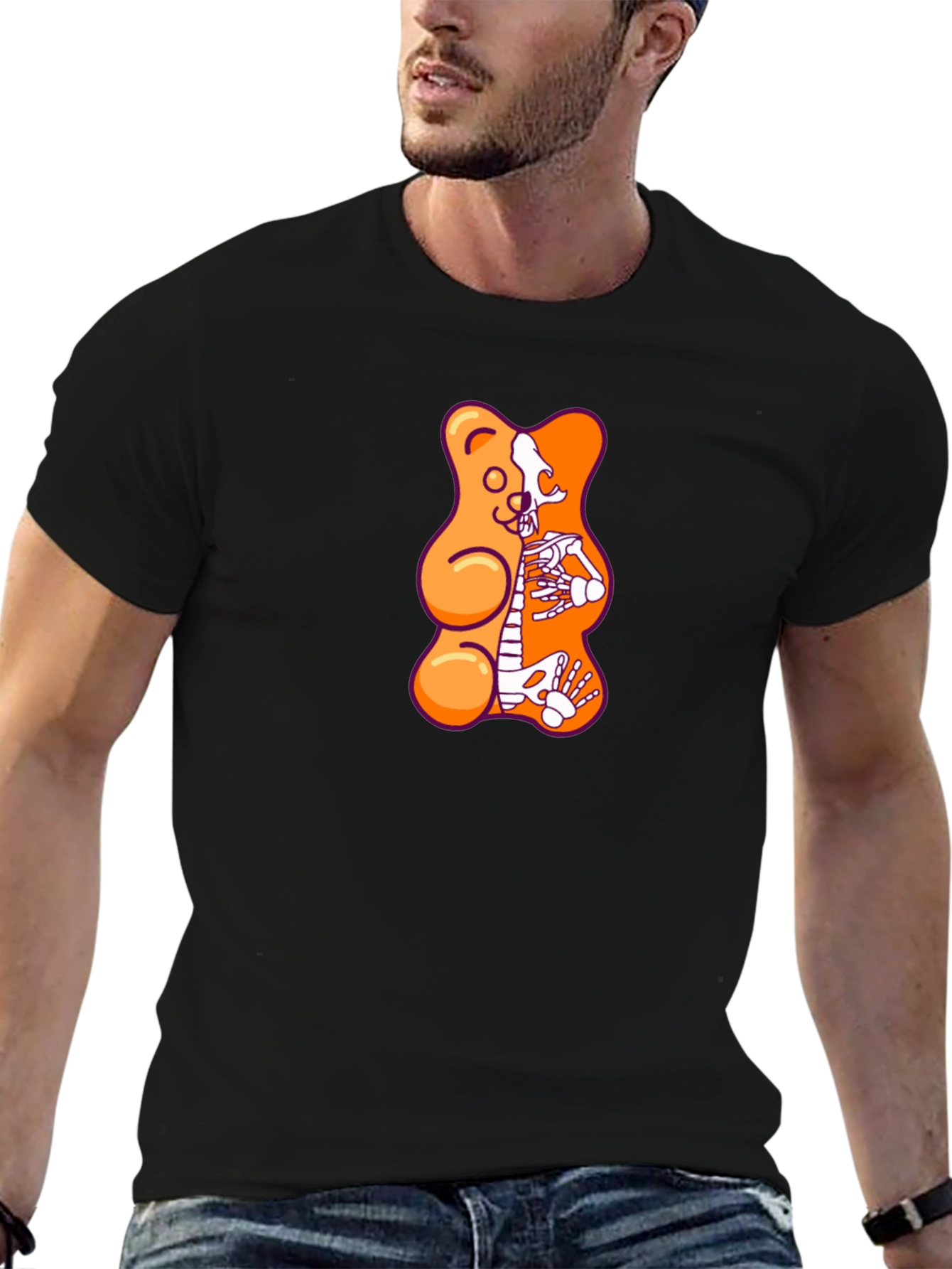 Gummy Bear Skeleton Graphic T-Shirt - Black