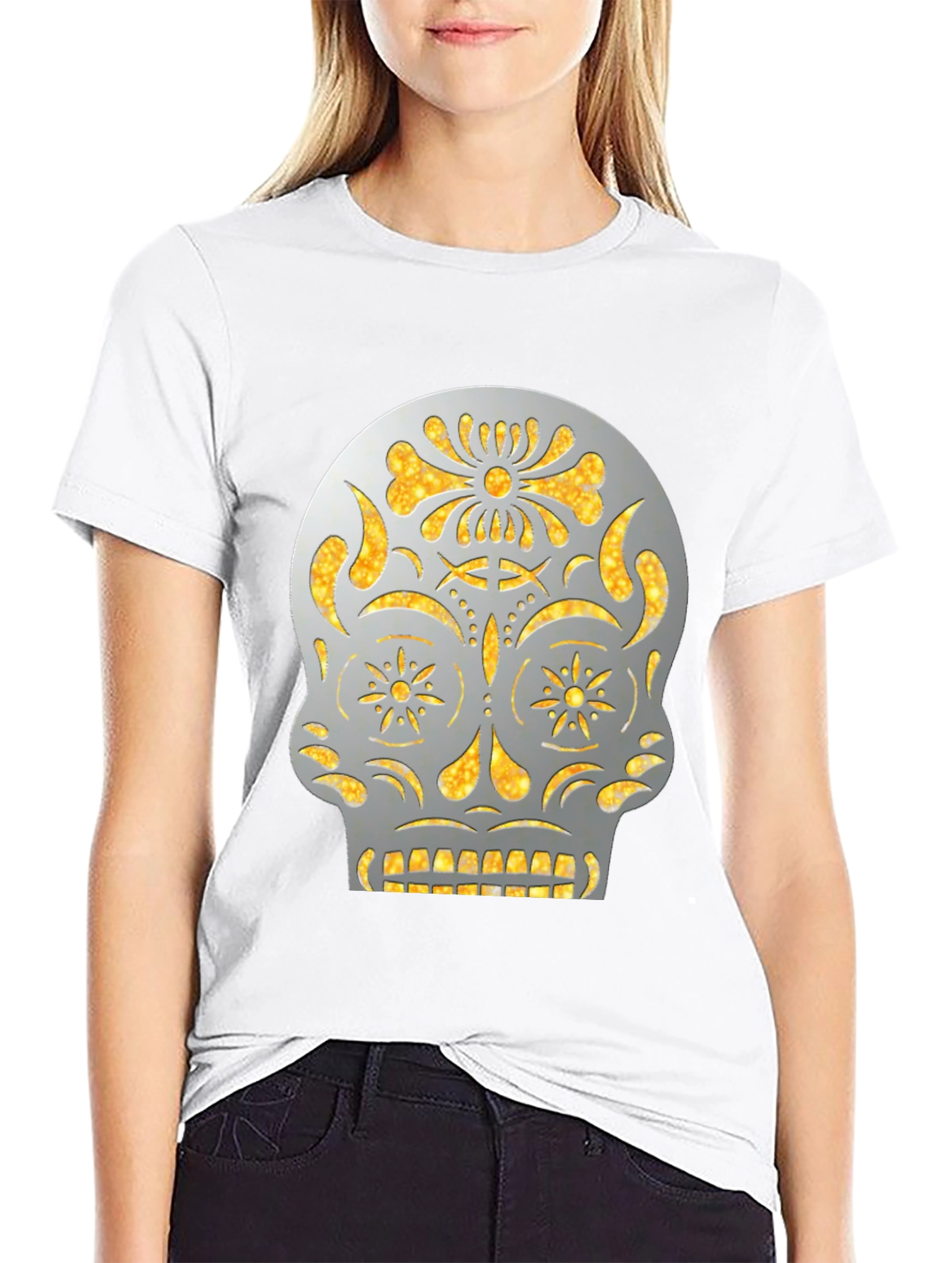 Sugar Skull Graphic Tee - Black Cotton Casual Shirt
