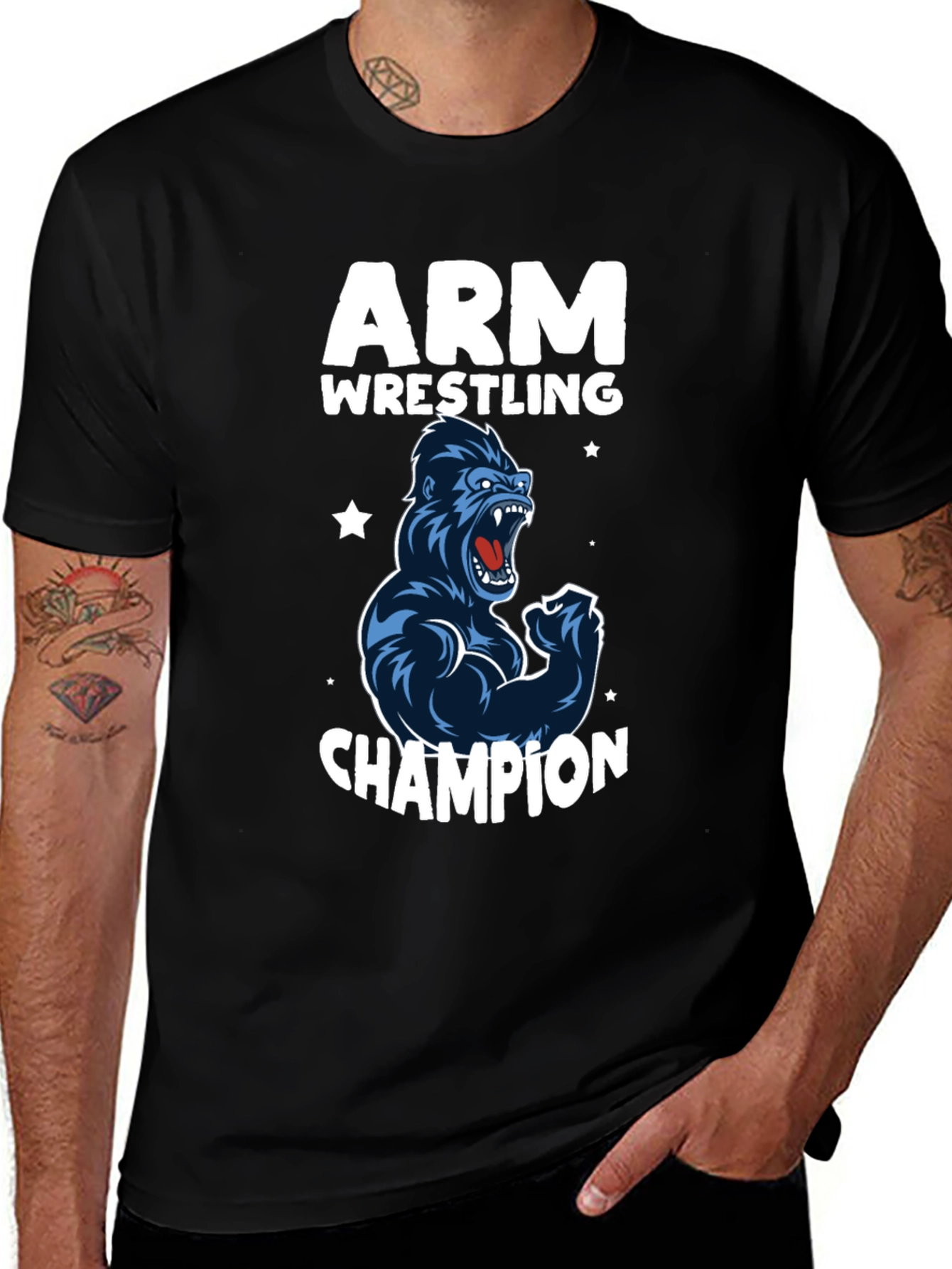 Arm Wrestling Champion Gorilla T-Shirt - Black