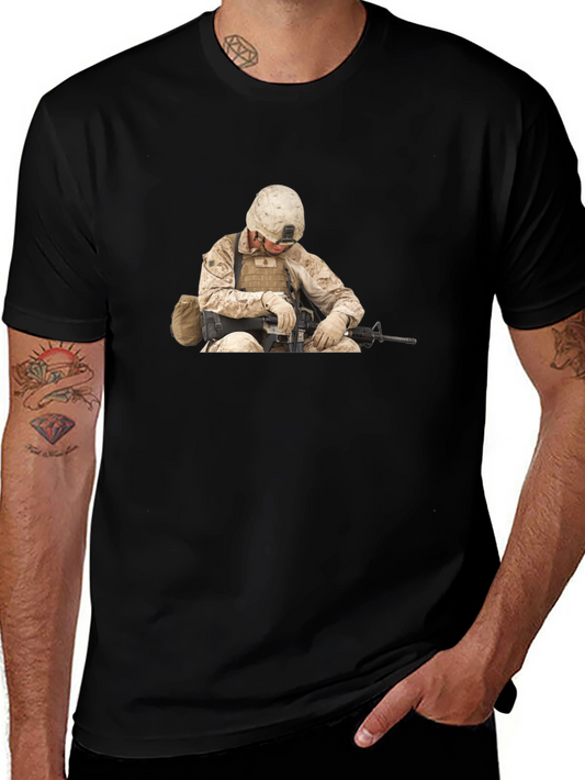 Soldier Graphic Print Black T-Shirt