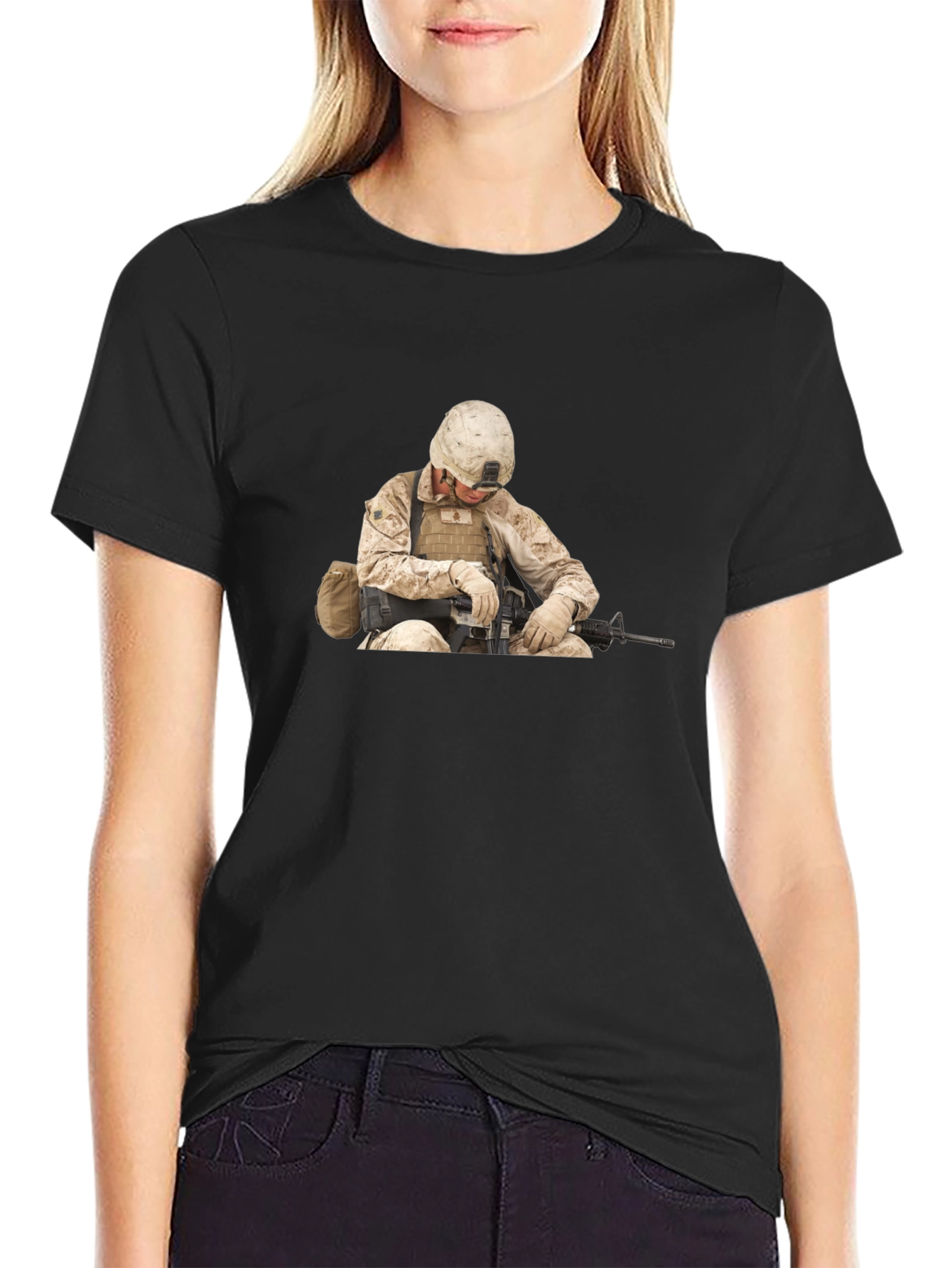 Soldier Graphic Print Black T-Shirt