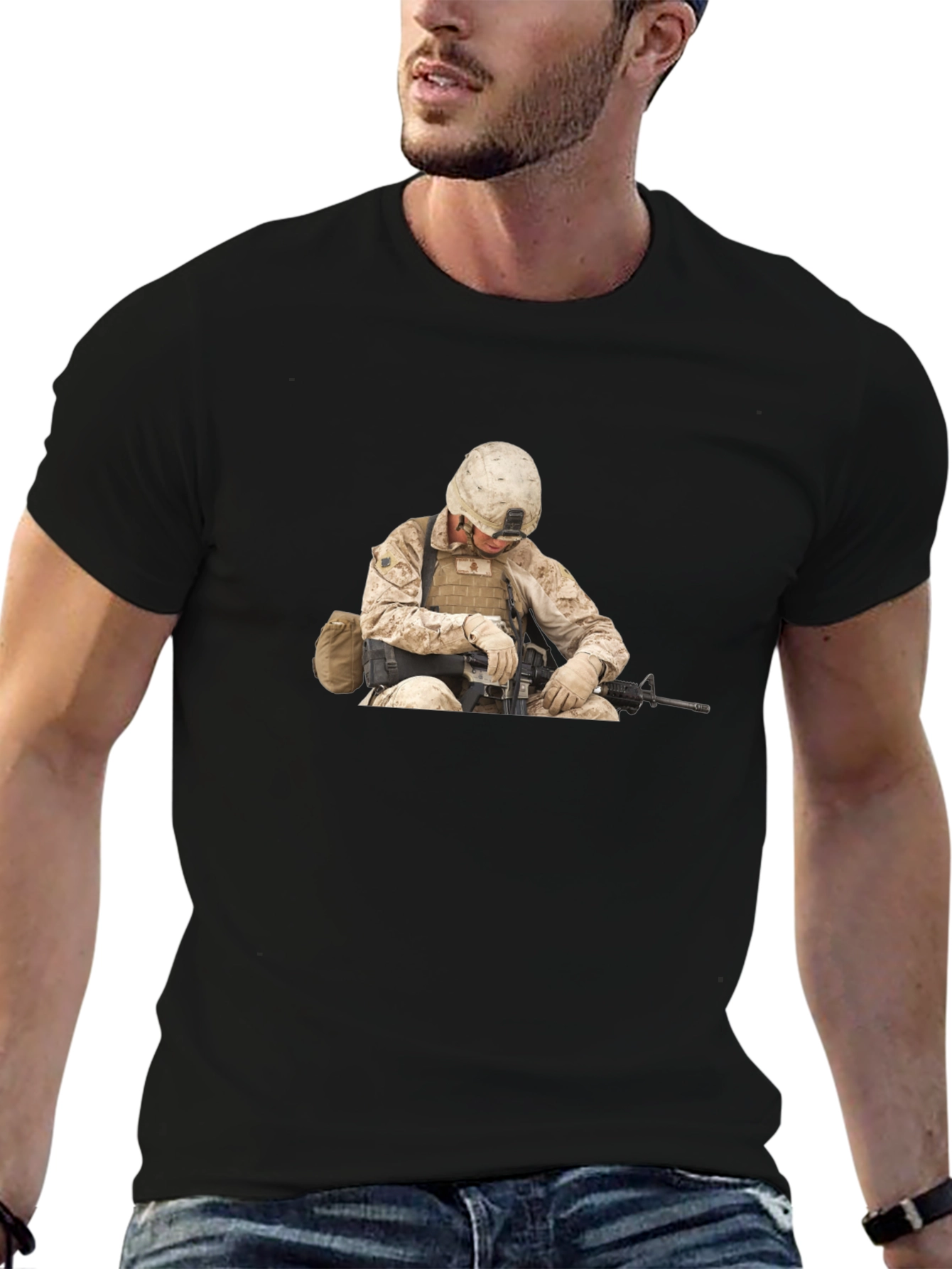 Soldier Graphic Print Black T-Shirt