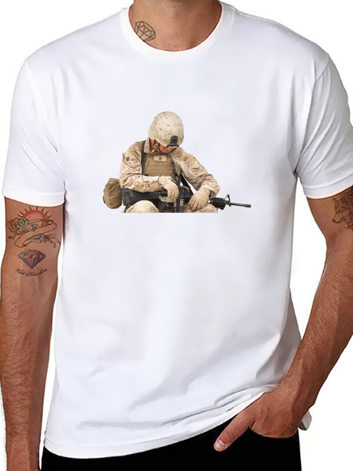 Soldier Graphic Print Black T-Shirt