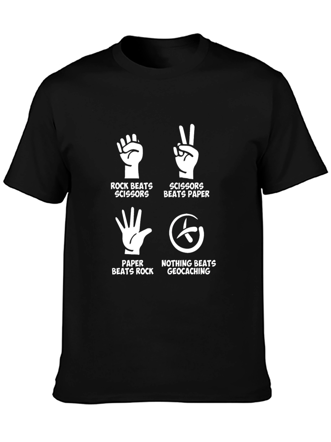 Geocaching Rock Paper Scissors Graphic Tee - Black