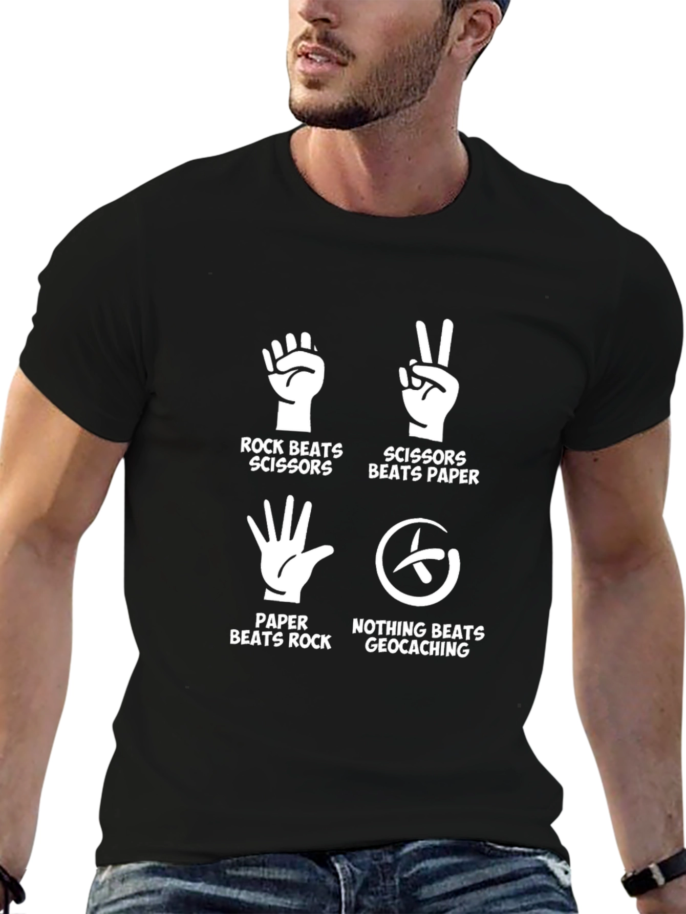 Geocaching Rock Paper Scissors Graphic Tee - Black