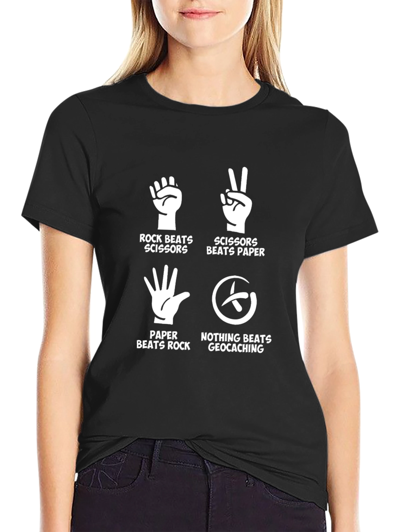 Geocaching Rock Paper Scissors Graphic Tee - Black