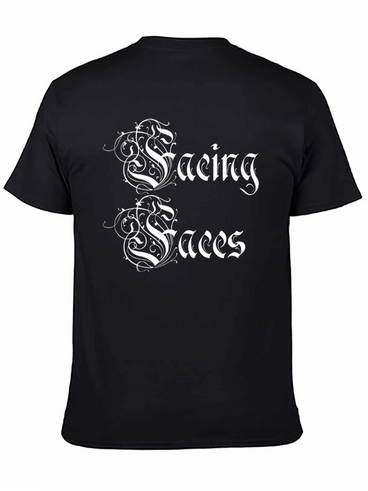 Facing Faces Black Graphic T-Shirt - Unique Design
