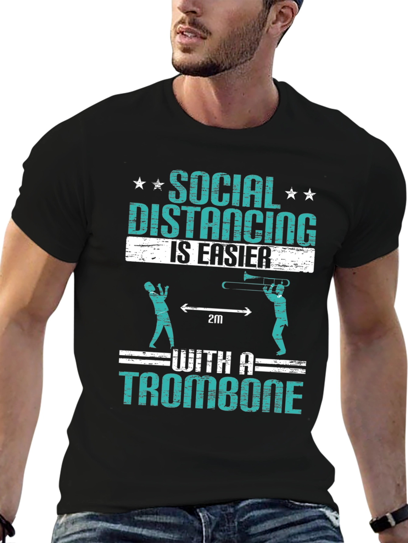 Social Distancing Trombone Humor T-Shirt