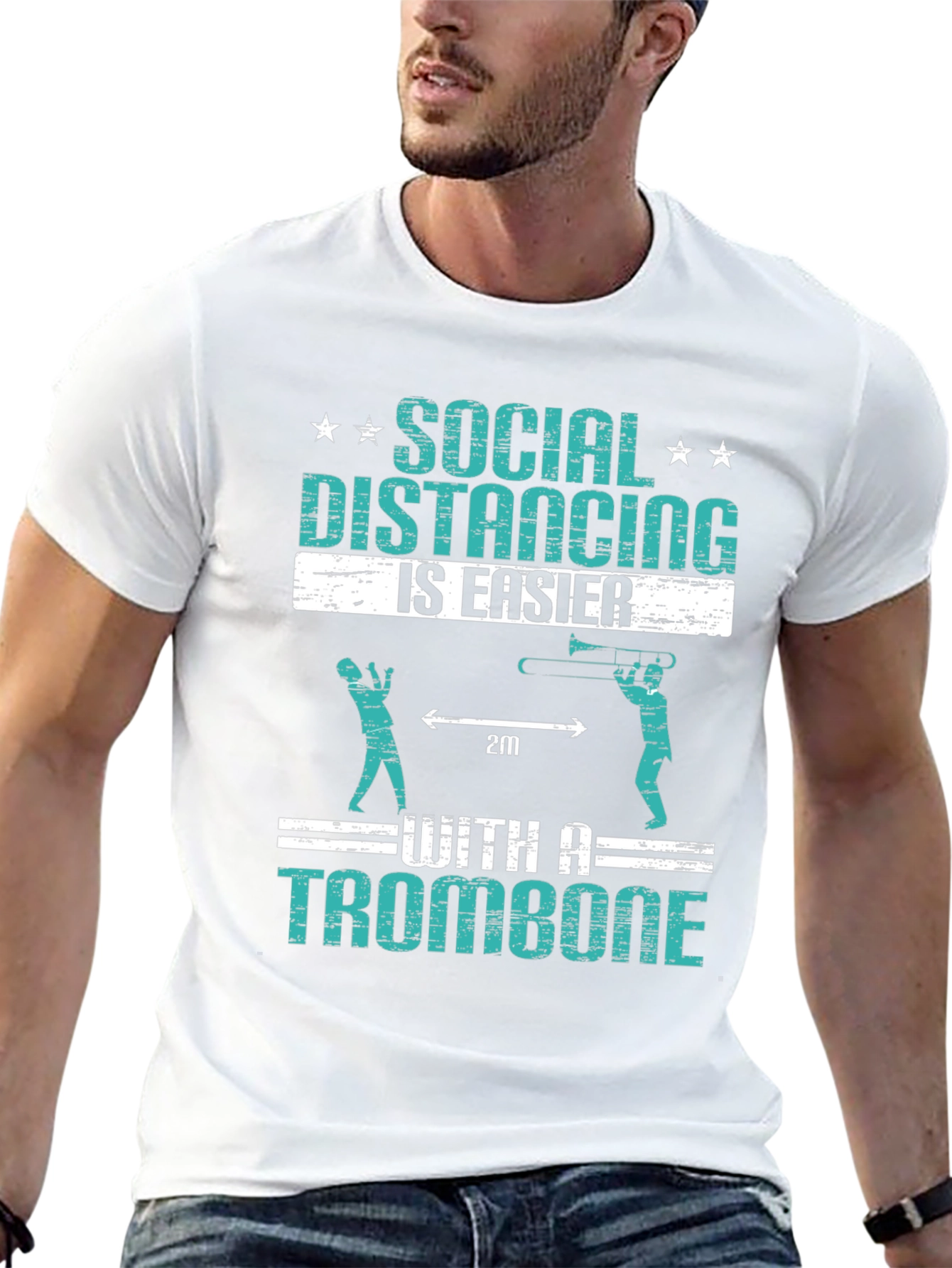 Social Distancing Trombone Humor T-Shirt