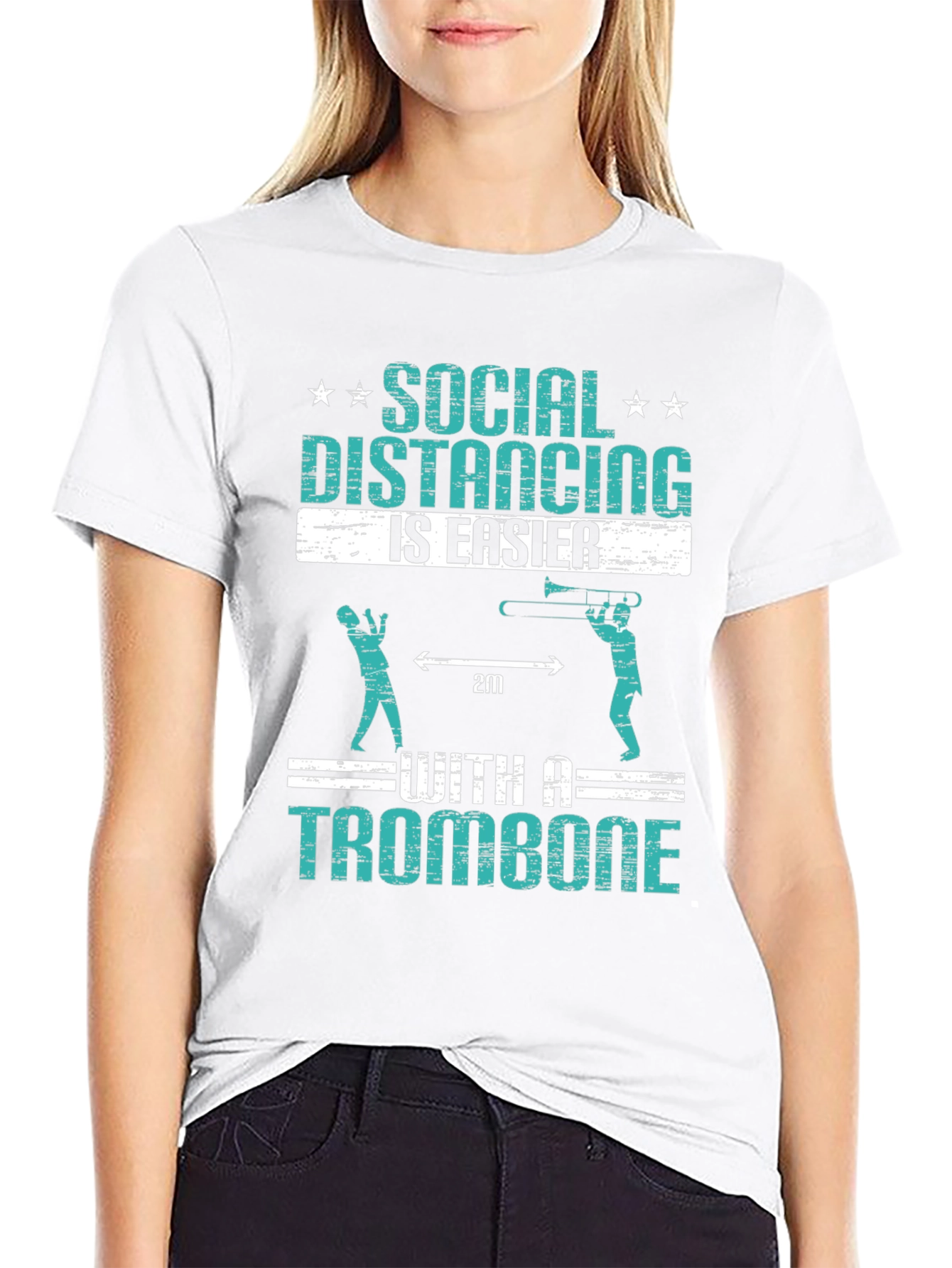 Social Distancing Trombone Humor T-Shirt