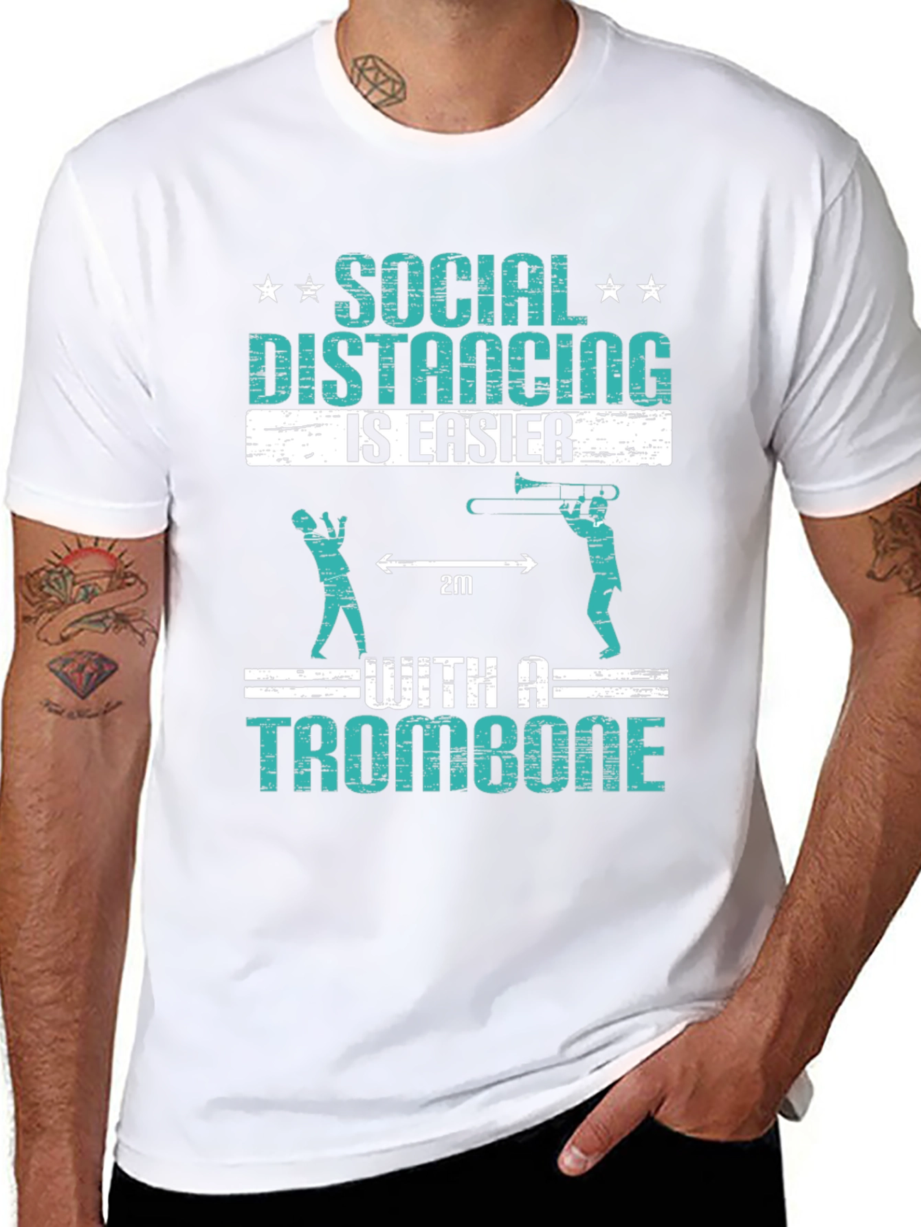 Social Distancing Trombone Humor T-Shirt