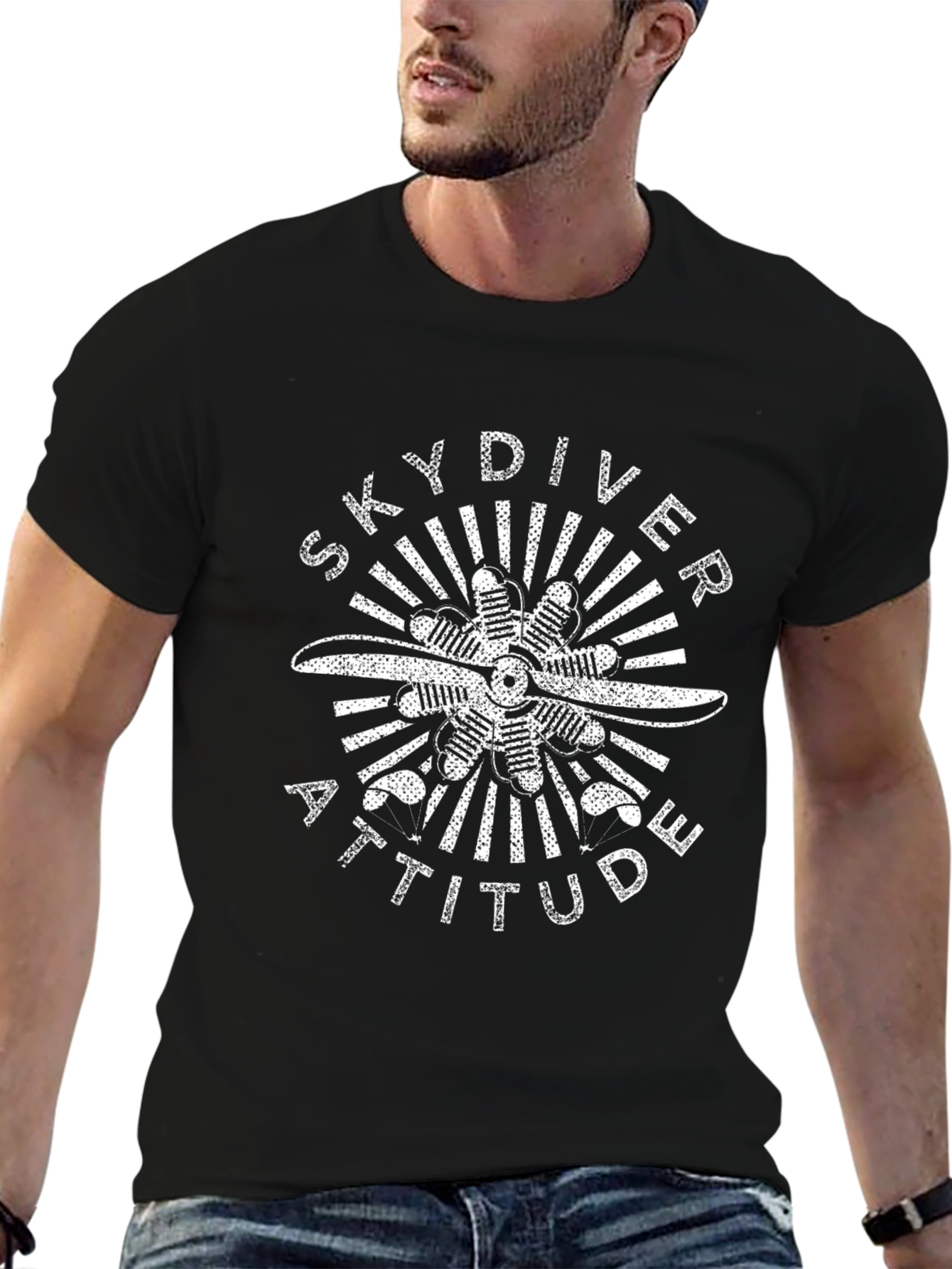 Skydiving Attitude Graphic Tee - Classic Black Cotton T-Shirt