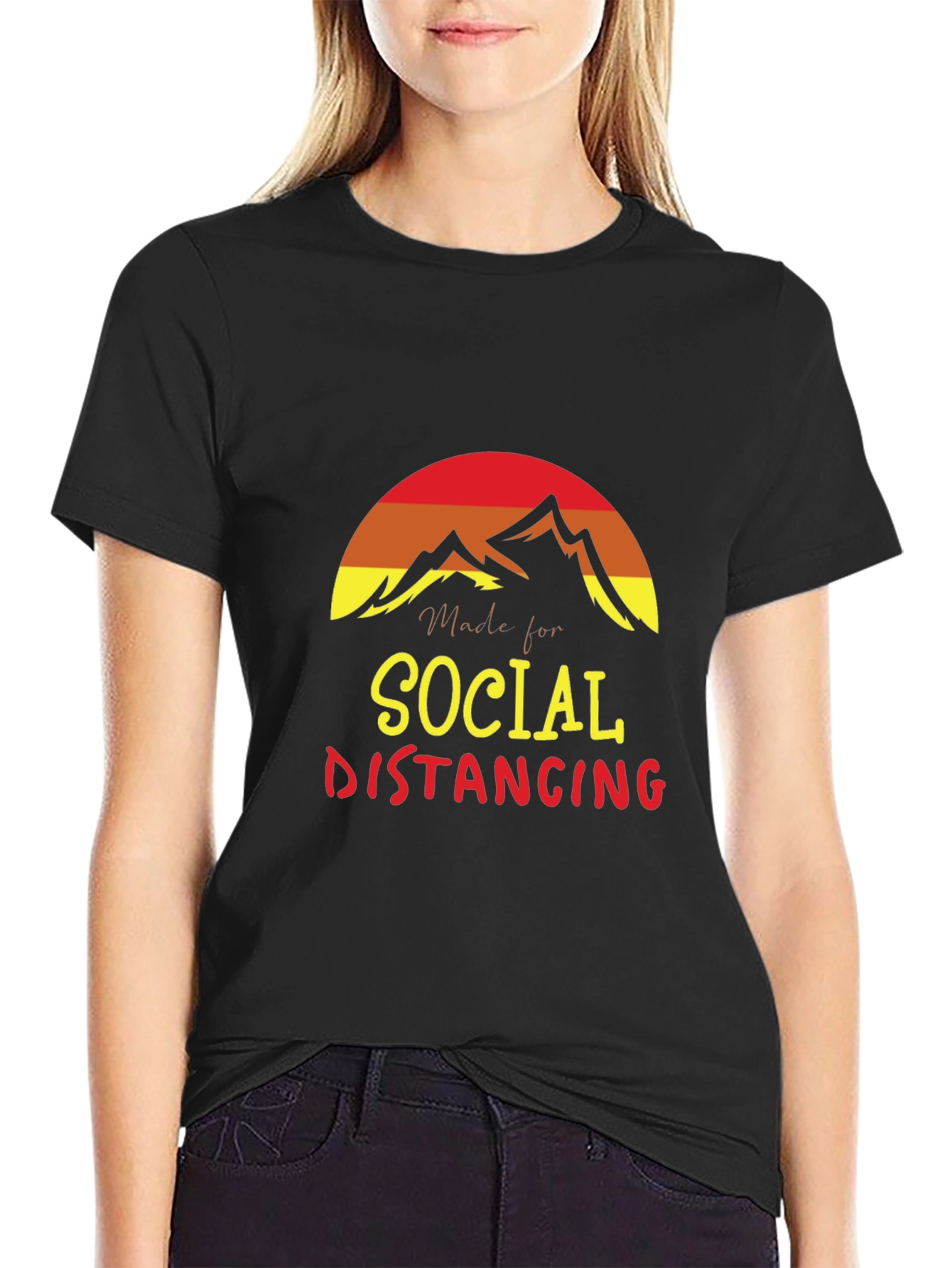 Social Distancing Graphic T-Shirt - Mountain Sunset Design