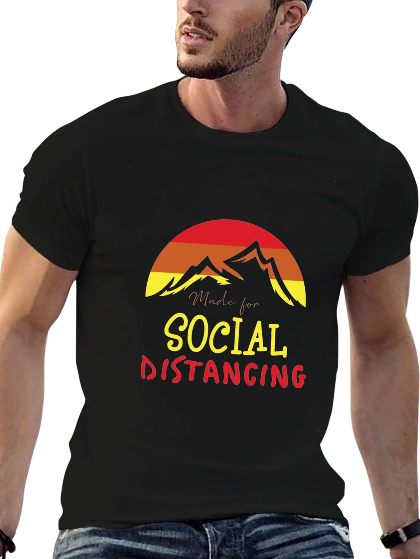 Social Distancing Graphic T-Shirt - Mountain Sunset Design