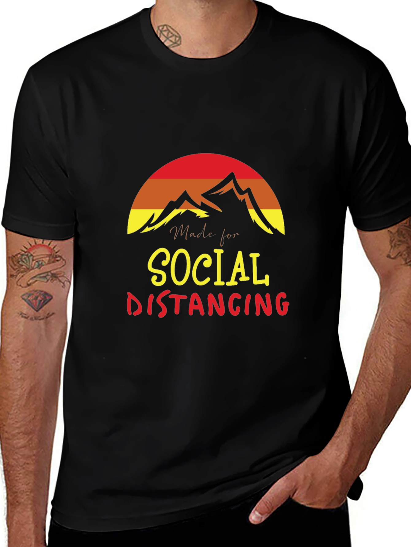 Social Distancing Graphic T-Shirt - Mountain Sunset Design