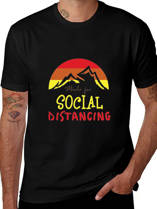Social Distancing Graphic T-Shirt - Mountain Sunset Design
