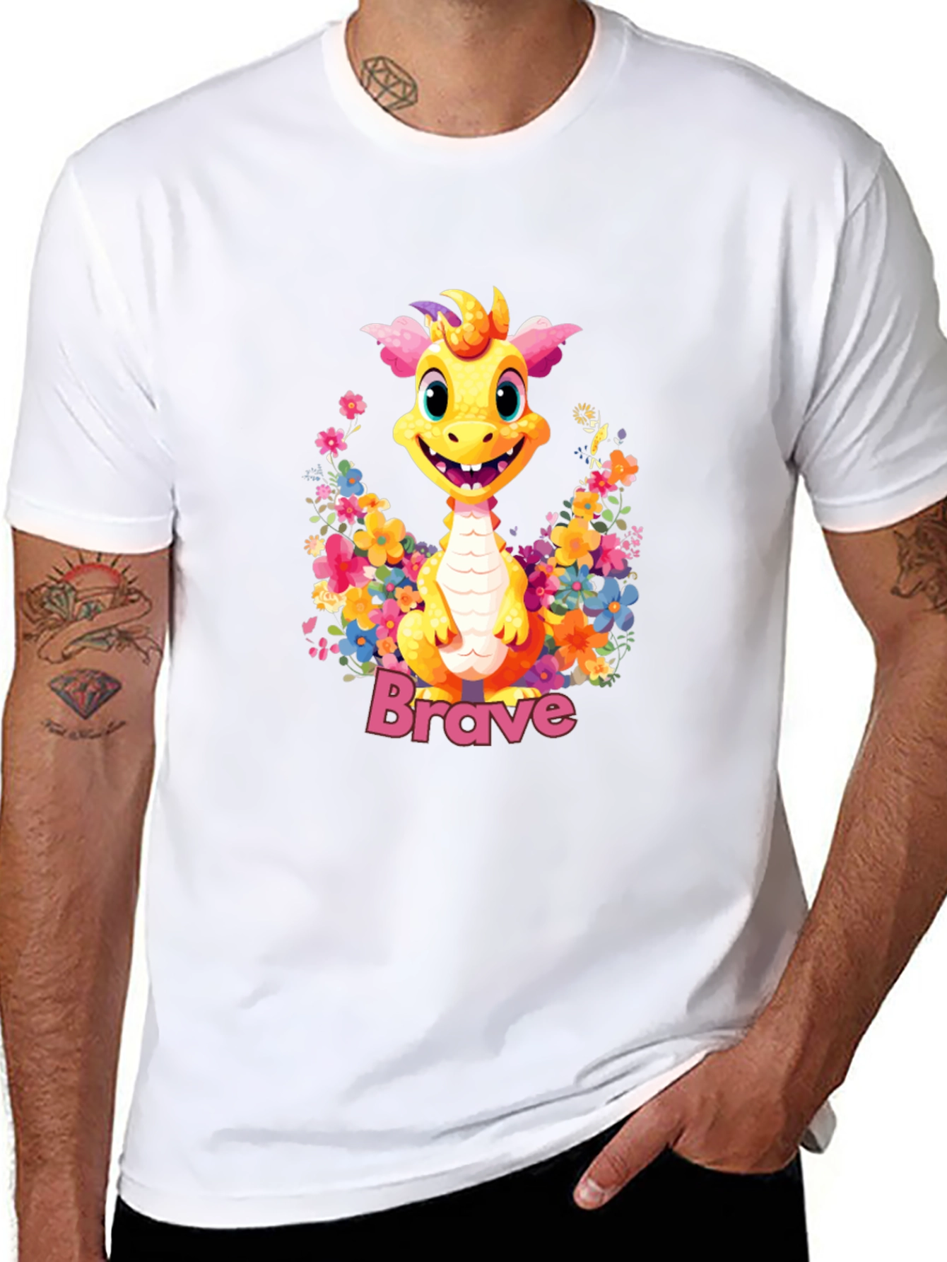 Brave Dragon Graphic Tee - Cute Floral Design