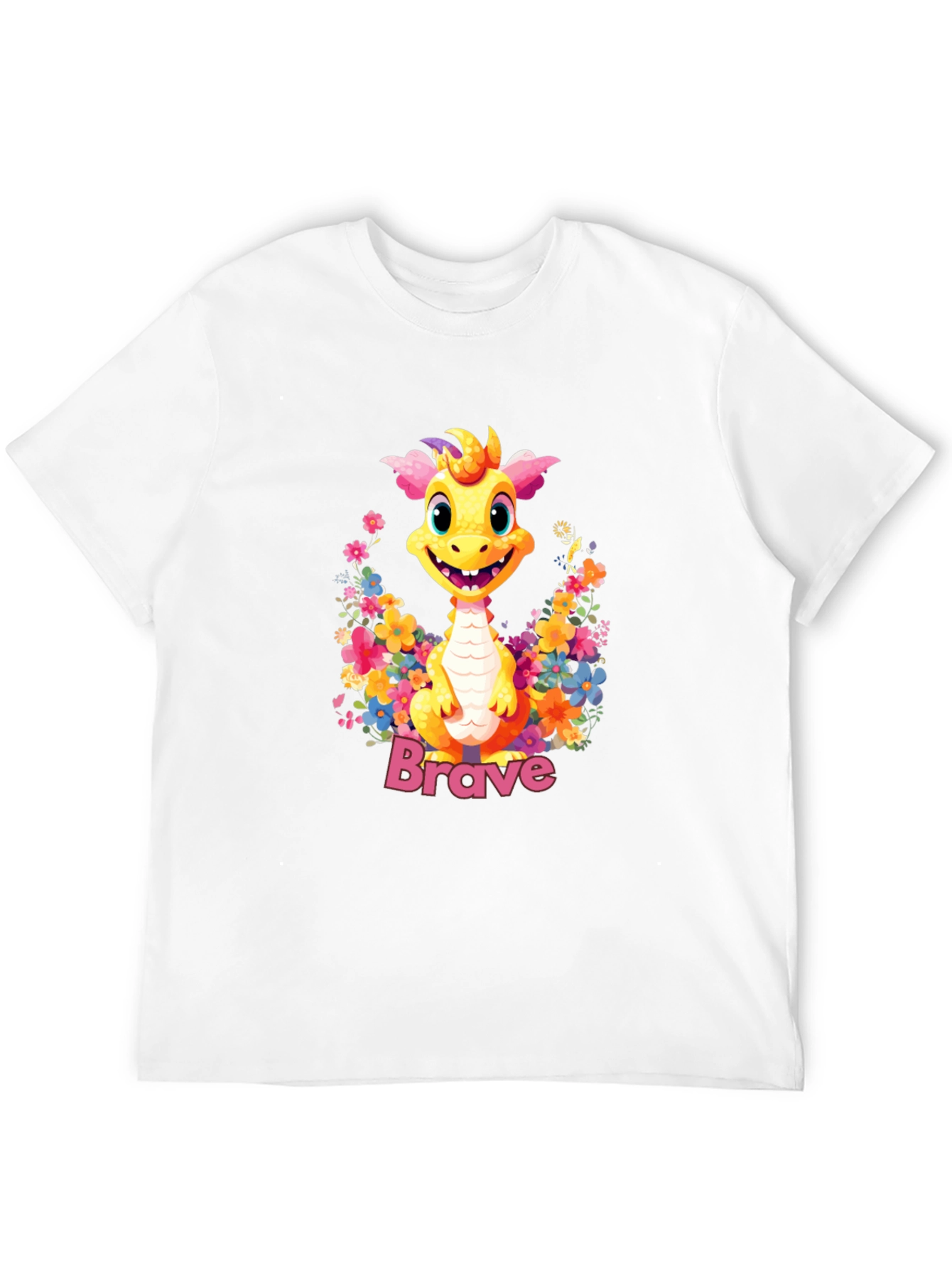 Brave Dragon Graphic Tee - Cute Floral Design