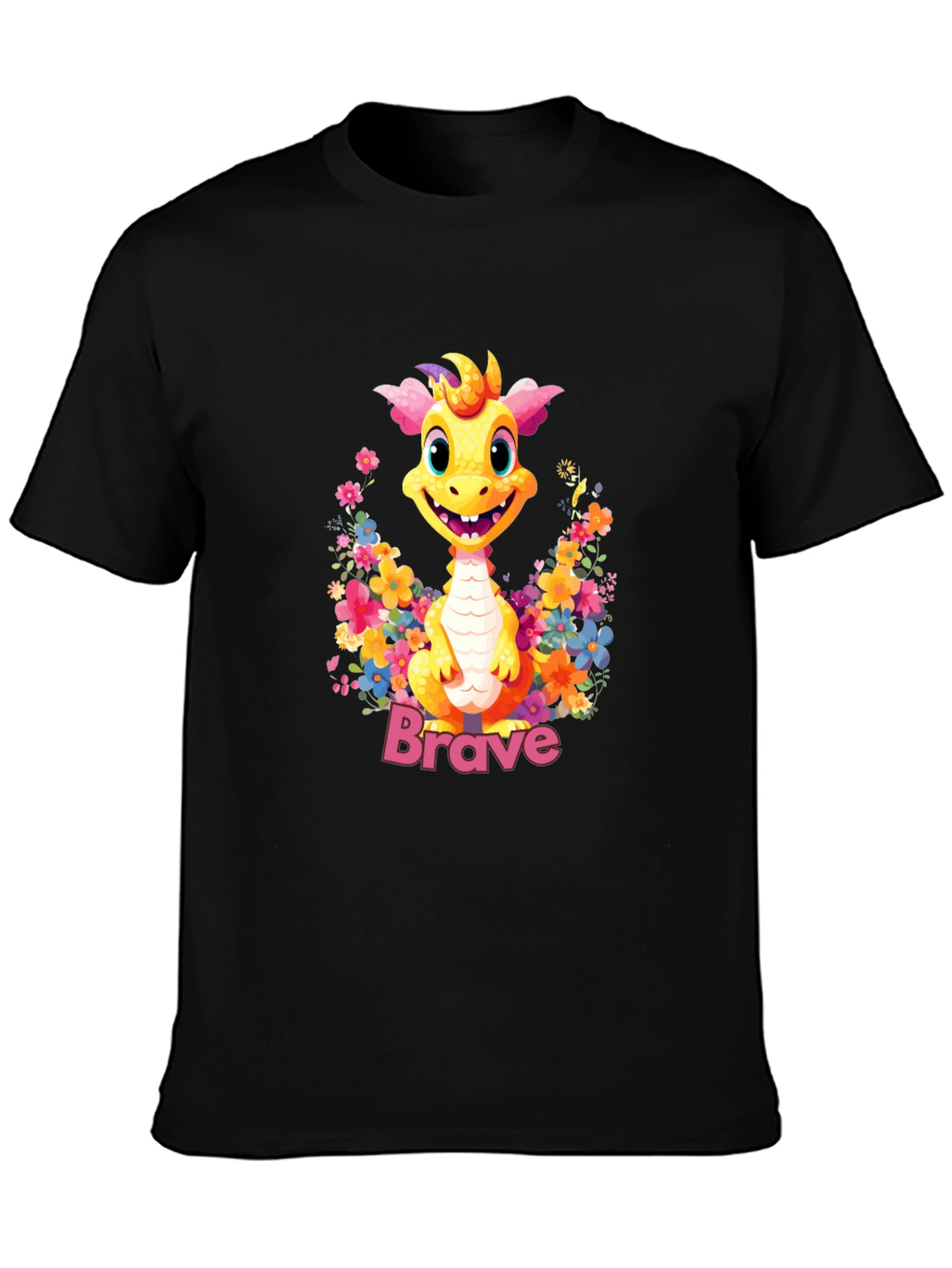 Brave Dragon Graphic Tee - Cute Floral Design