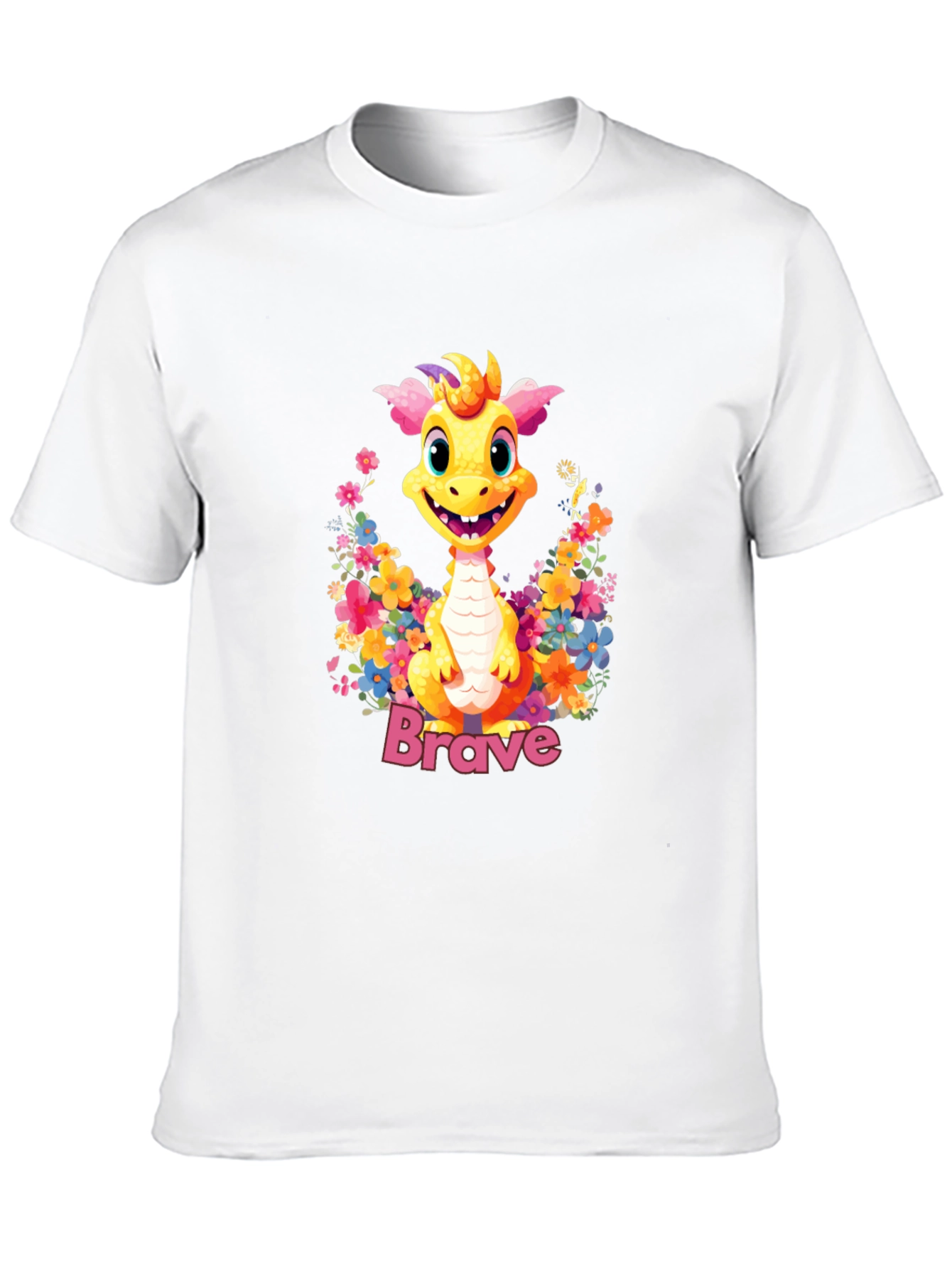 Brave Dragon Graphic Tee - Cute Floral Design