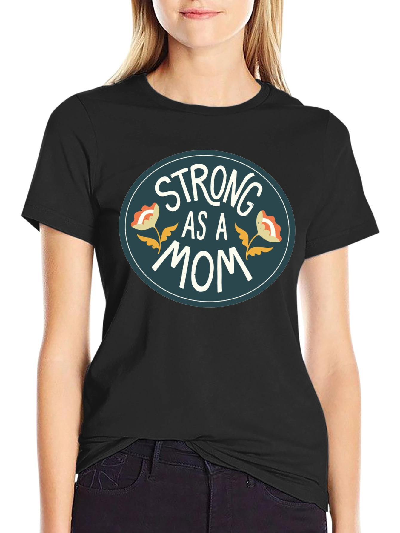 Strong As A Mom Black Graphic Tee