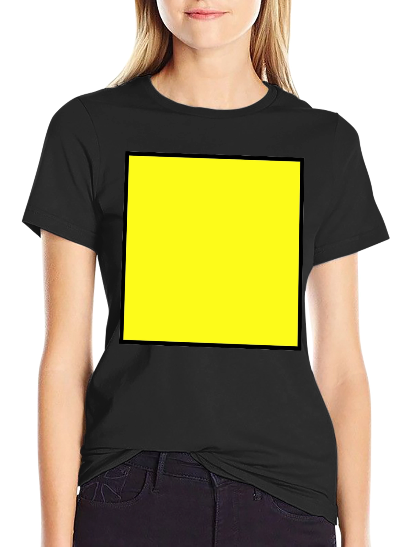 Bold Graphic Tee - Yellow Square Design Black Cotton