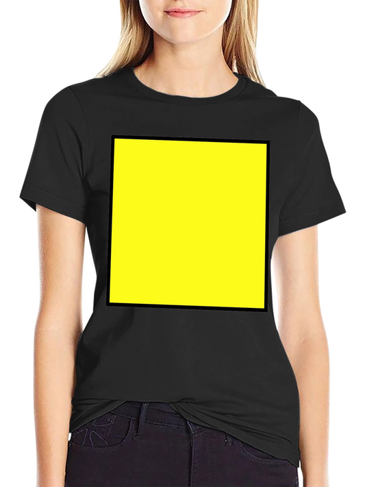 Bold Graphic Tee - Yellow Square Design Black Cotton