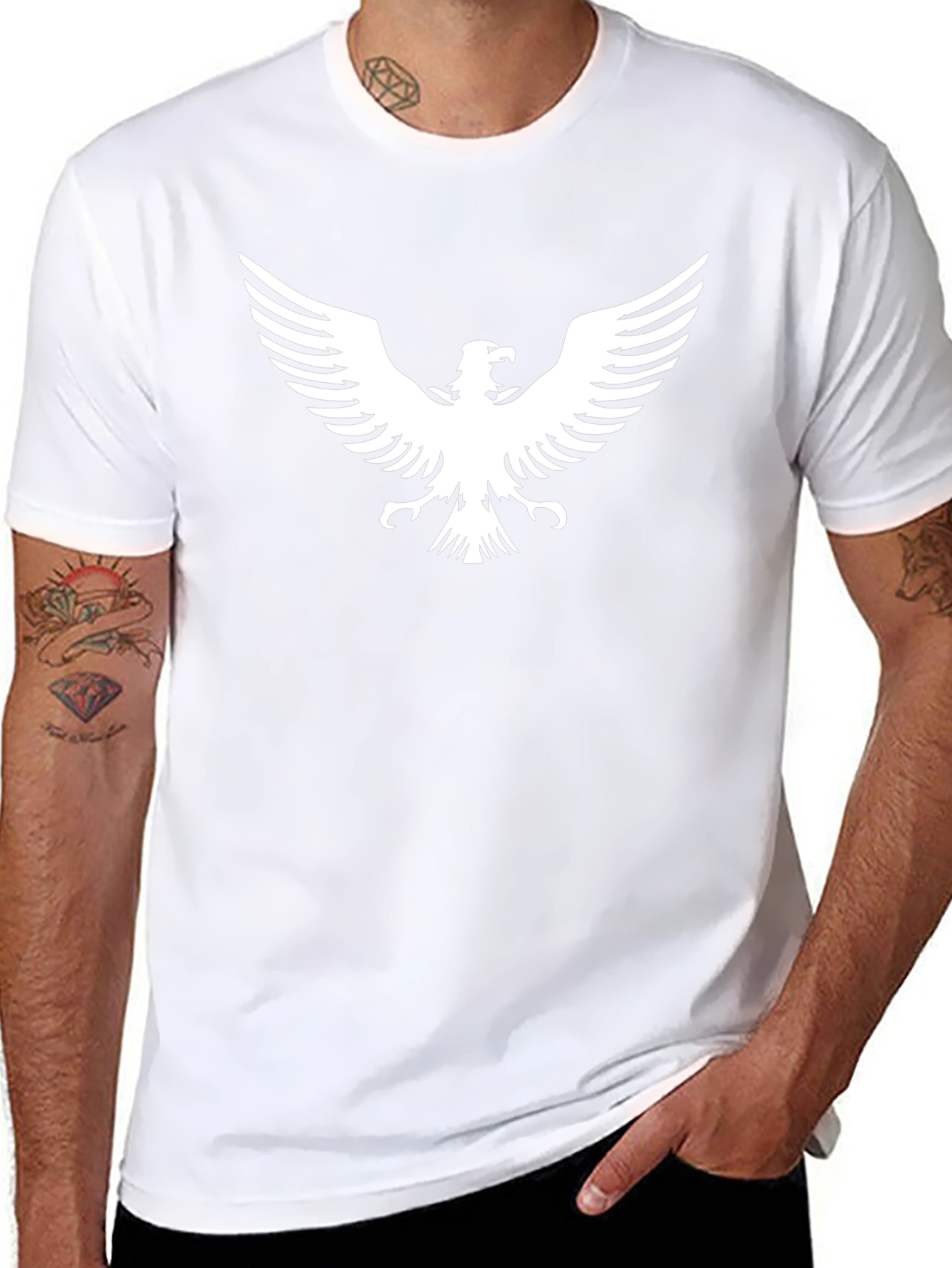 Black T-Shirt with White Eagle Graphic Print