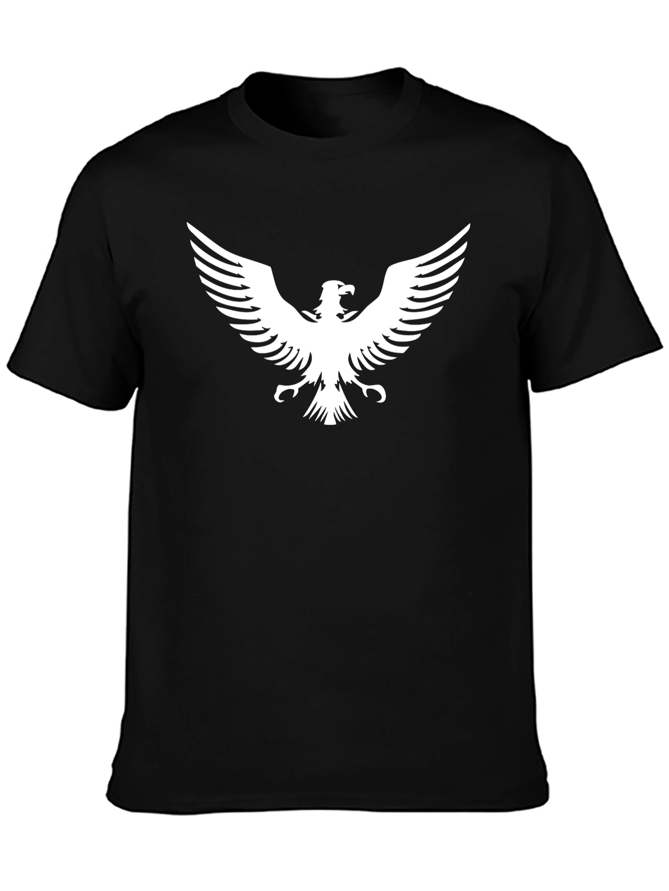 Black T-Shirt with White Eagle Graphic Print