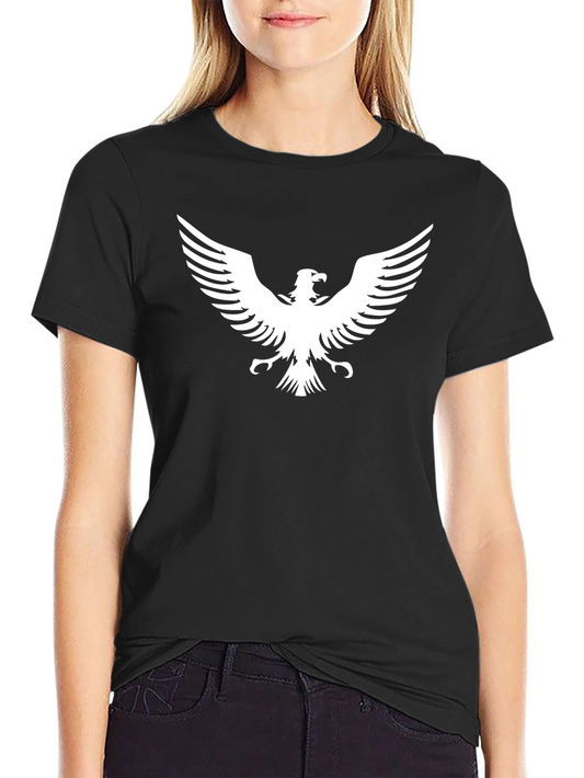 Black T-Shirt with White Eagle Graphic Print