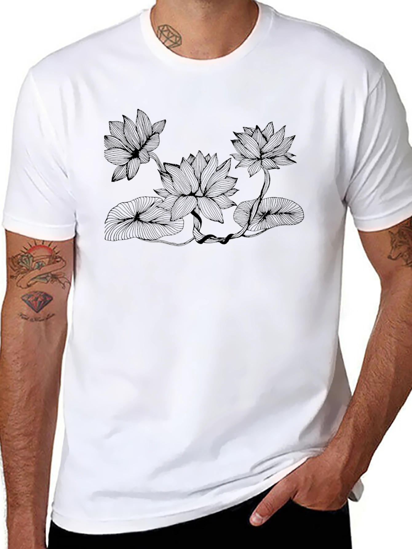 Lotus Flower Graphic Print Black T-Shirt