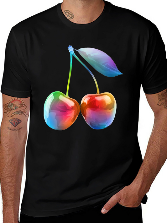 Rainbow Cherry Graphic T-Shirt - Unique Fruit Design