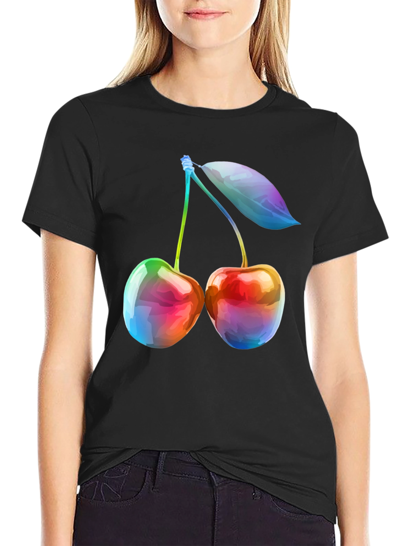 Rainbow Cherry Graphic T-Shirt - Unique Fruit Design