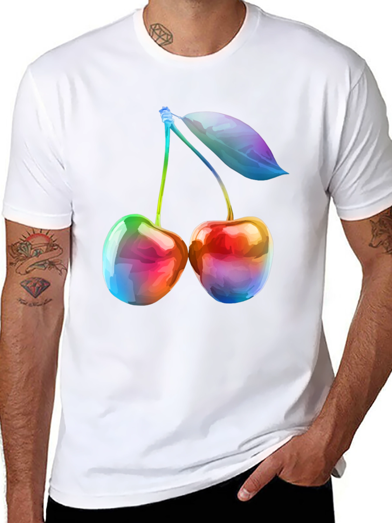 Rainbow Cherry Graphic T-Shirt - Unique Fruit Design