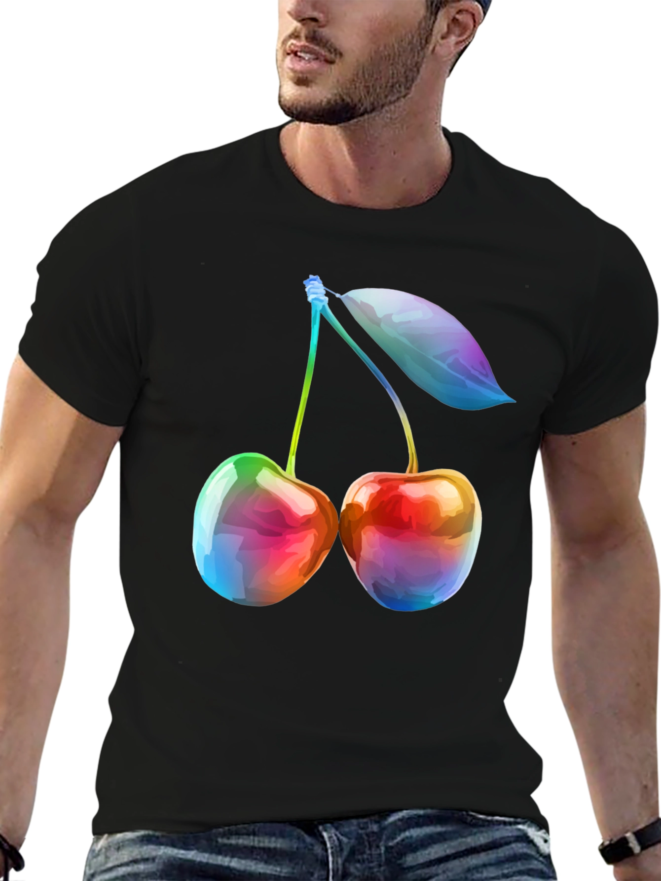 Rainbow Cherry Graphic T-Shirt - Unique Fruit Design