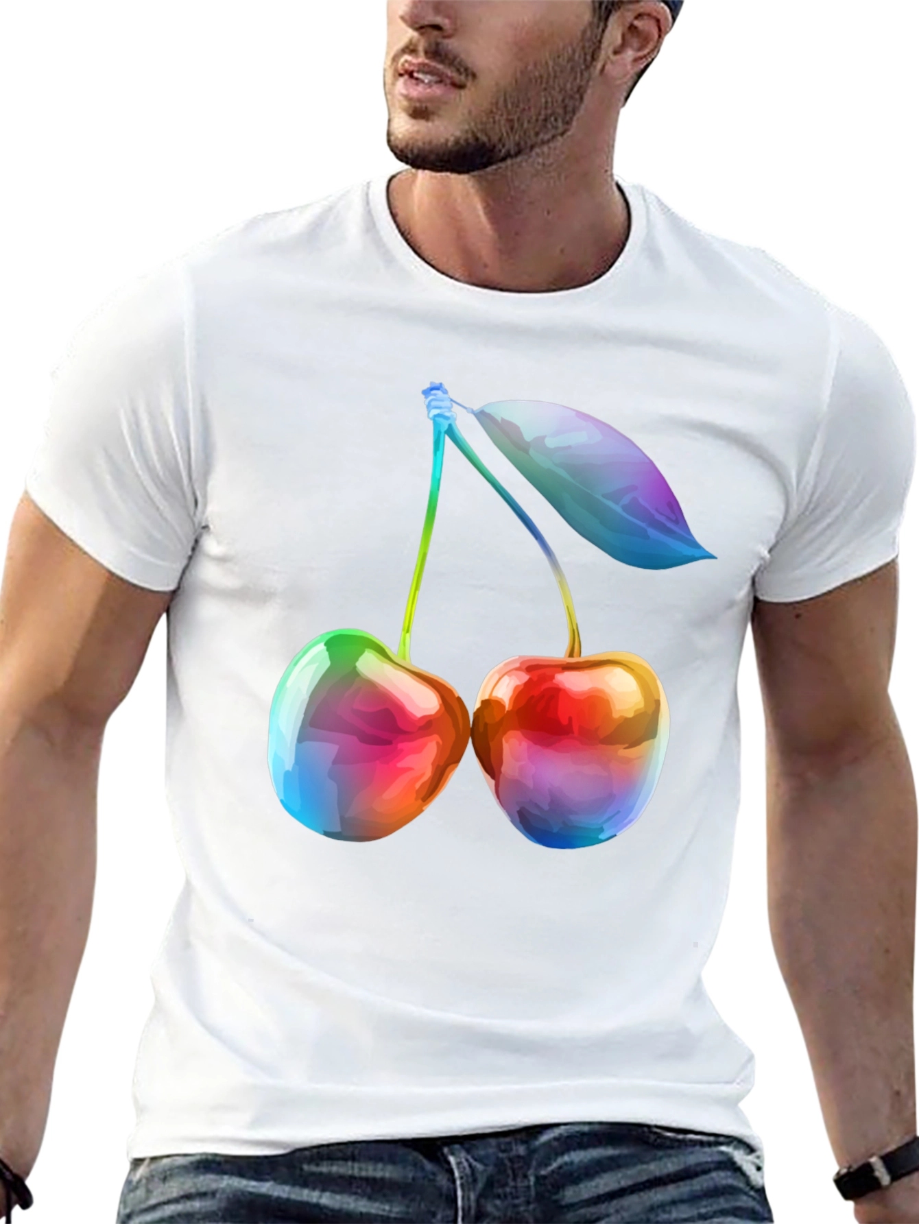 Rainbow Cherry Graphic T-Shirt - Unique Fruit Design