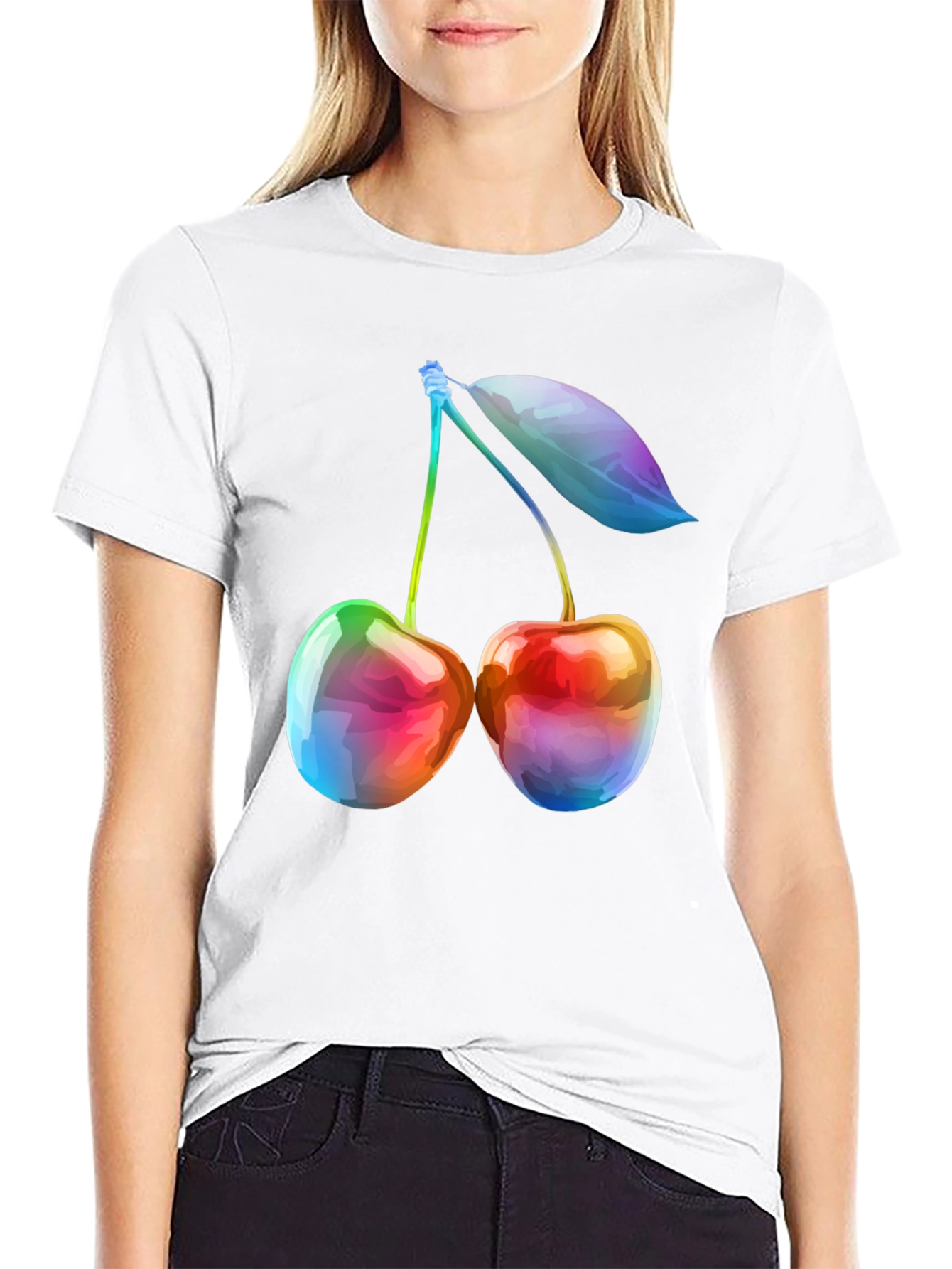 Rainbow Cherry Graphic T-Shirt - Unique Fruit Design