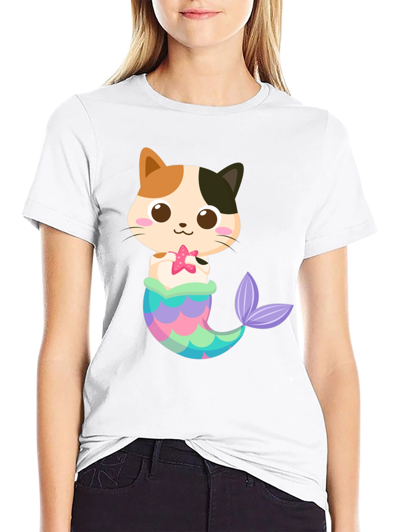 Cute Cat Mermaid Graphic T-Shirt - Whimsical Fun