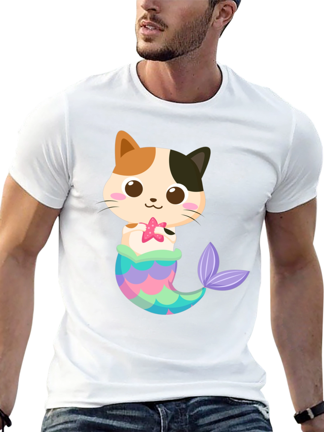 Cute Cat Mermaid Graphic T-Shirt - Whimsical Fun