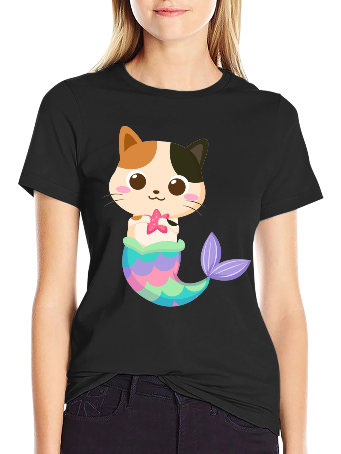 Cute Cat Mermaid Graphic T-Shirt - Whimsical Fun