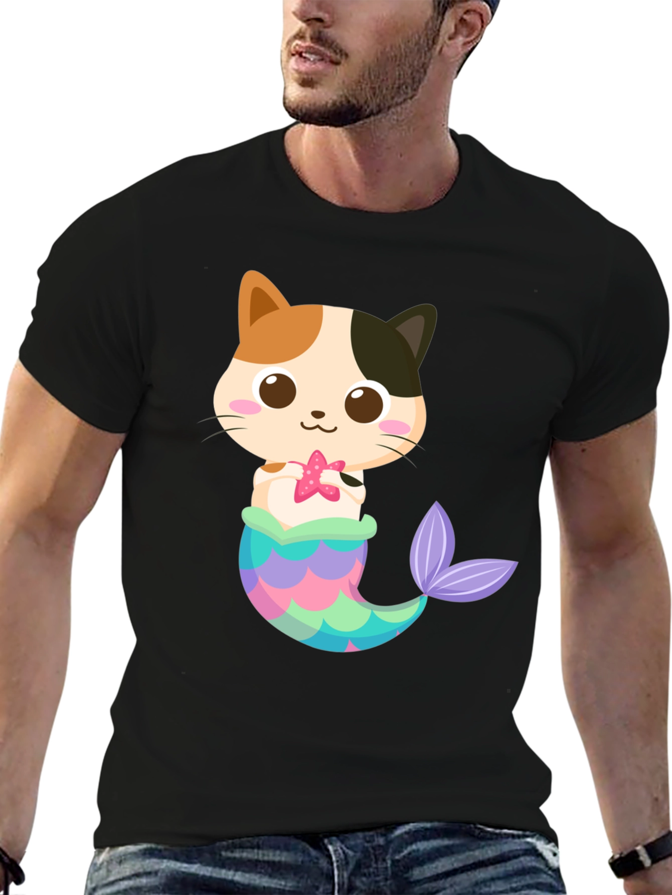 Cute Cat Mermaid Graphic T-Shirt - Whimsical Fun