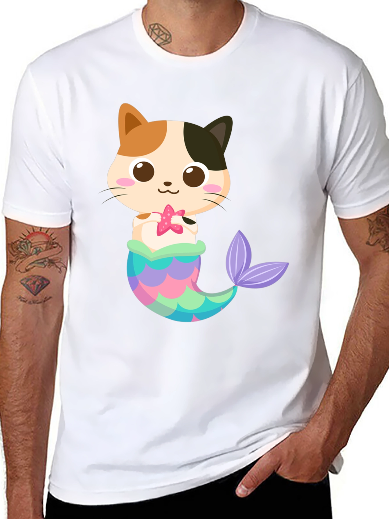 Cute Cat Mermaid Graphic T-Shirt - Whimsical Fun
