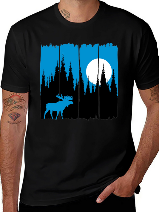 Moose Forest Graphic Tee - Black Unisex Shirt