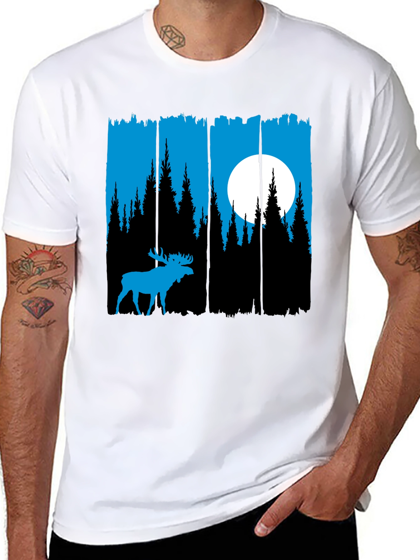 Moose Forest Graphic Tee - Black Unisex Shirt